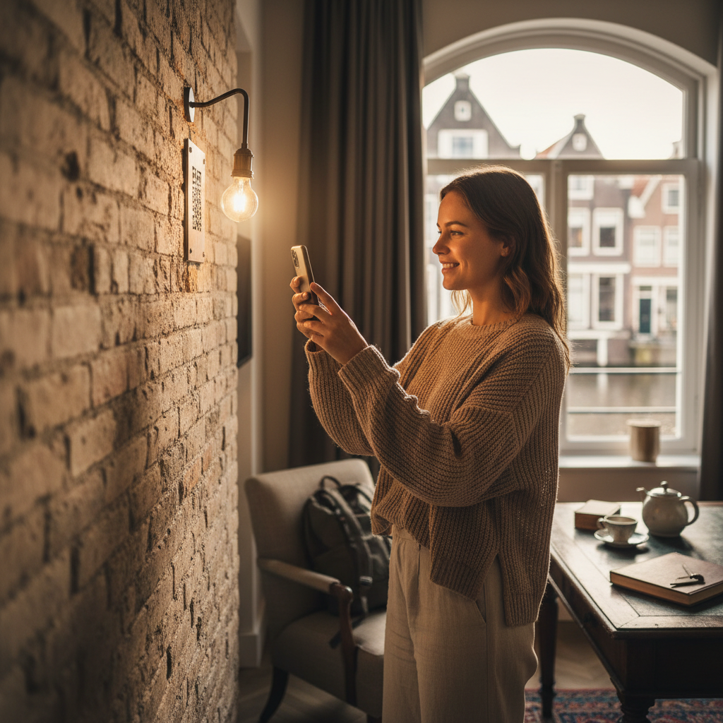 Gast scant QR-code voor lokale historie in vakantiewoning