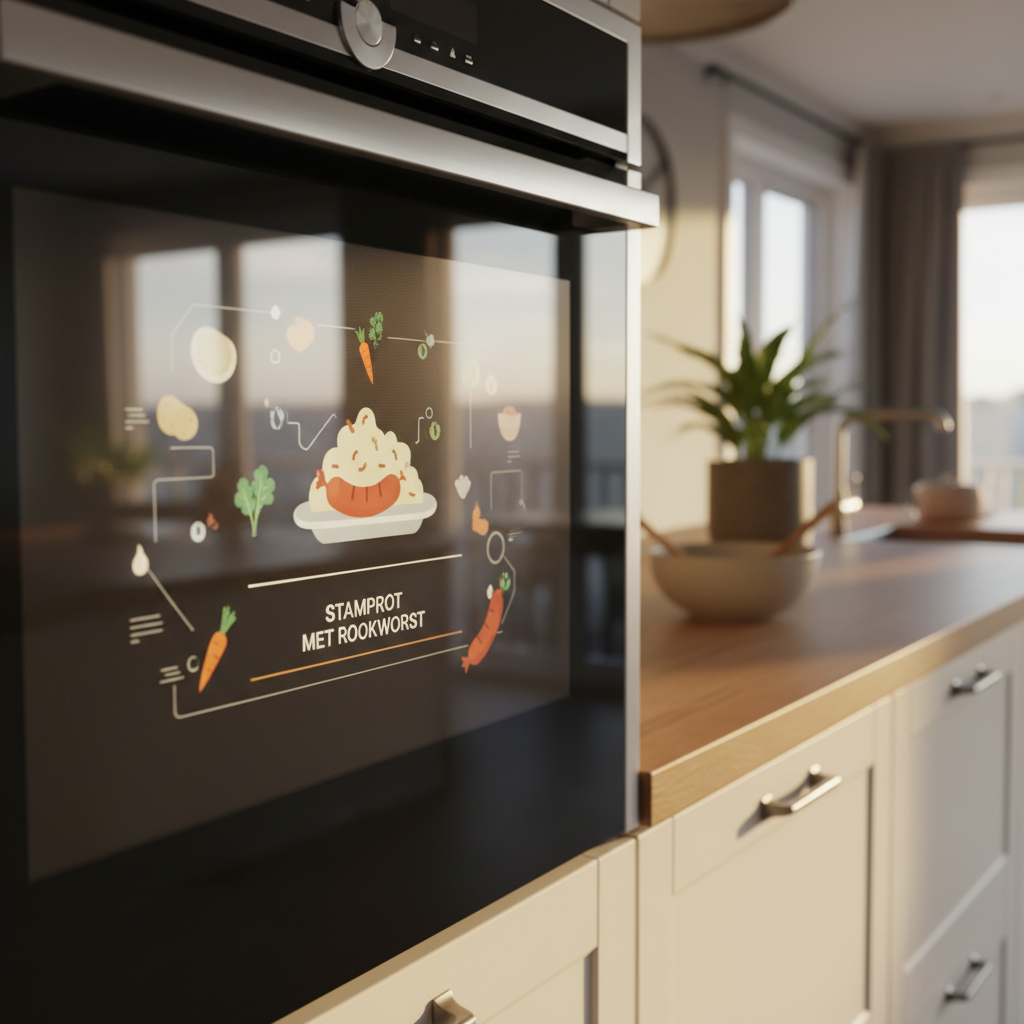 Slimme oven met receptsuggesties voor een verbeterde gastbeleving in een vakantiehuis.