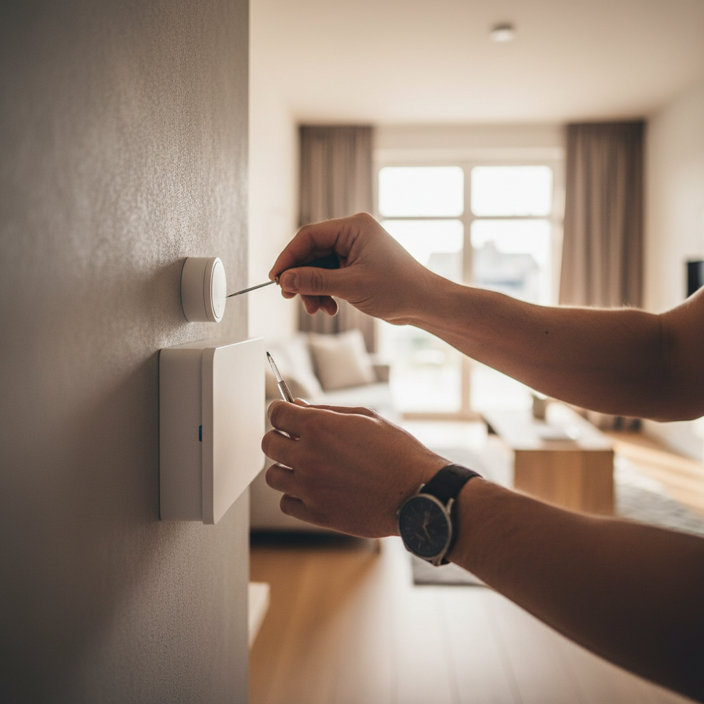 Installatie van slimme sensoren voor ventilatiebeheer in een vakantiewoning.