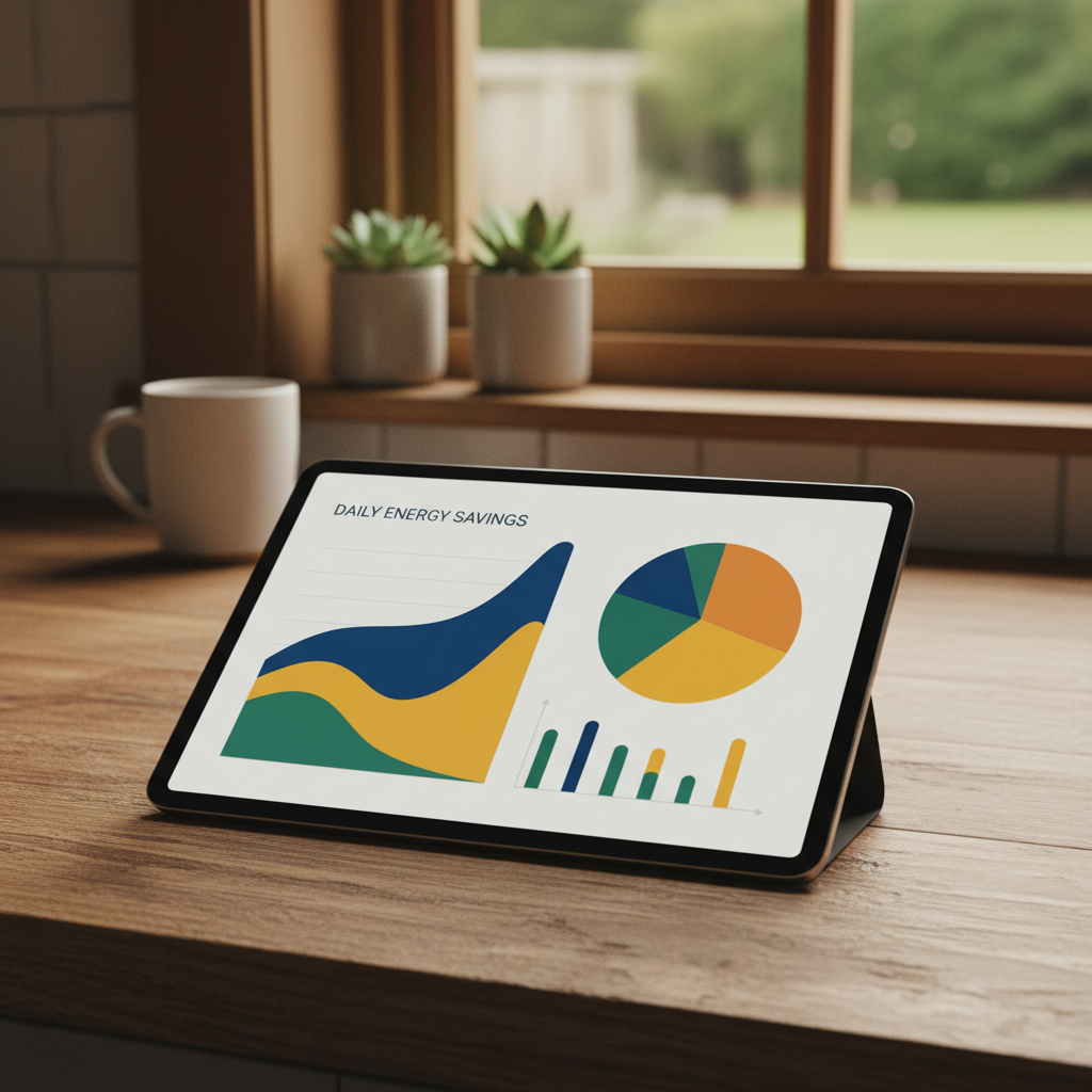 Energieverbruik dashboard in de keuken van een vakantiehuis voor monitoring.