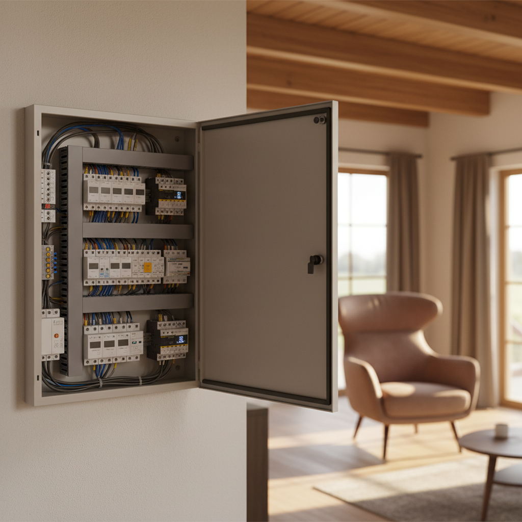Slimme energiemeting en schakelaars in de meterkast voor wellness automatisering.