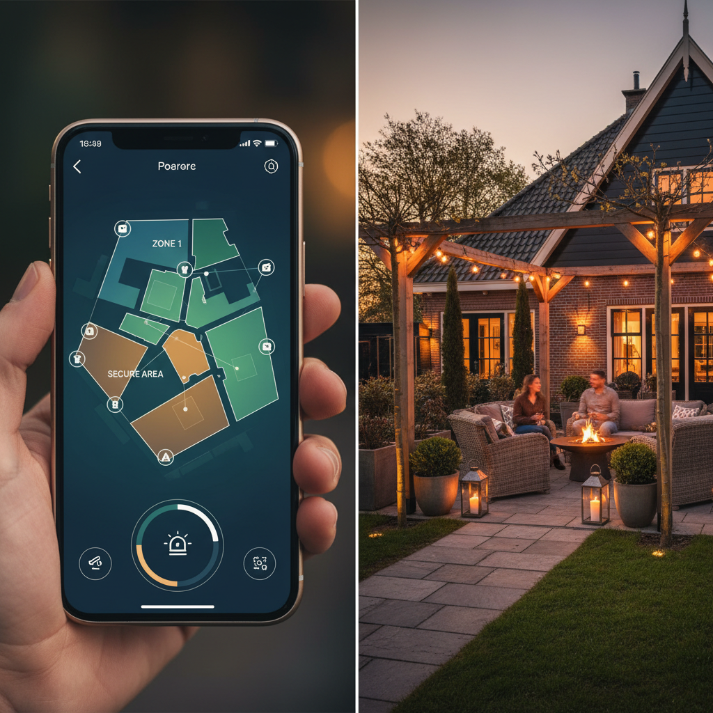 Smartphone app die de verschillende veiligheidszones van de perimeterbeveiliging toont.