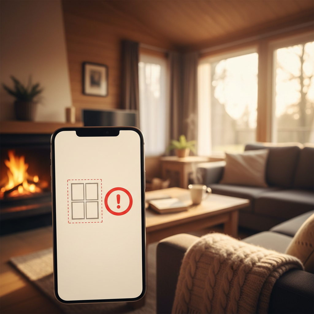 Beveiligingsnotificatie op een smartphone van een raamsensor in een verhuurwoning.