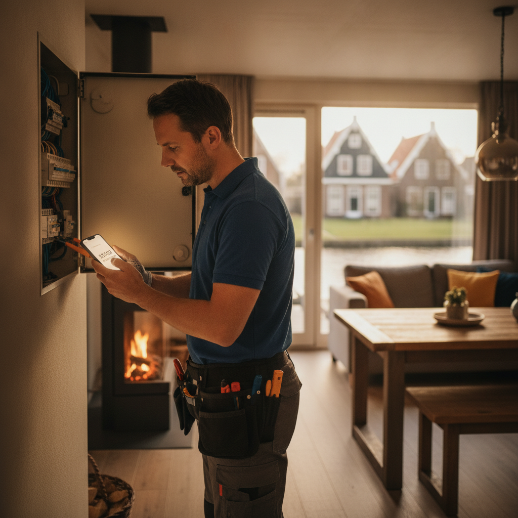 Onderhoudsmonteur krijgt tijdelijke toegang tot vakantiehuis via slim systeem.