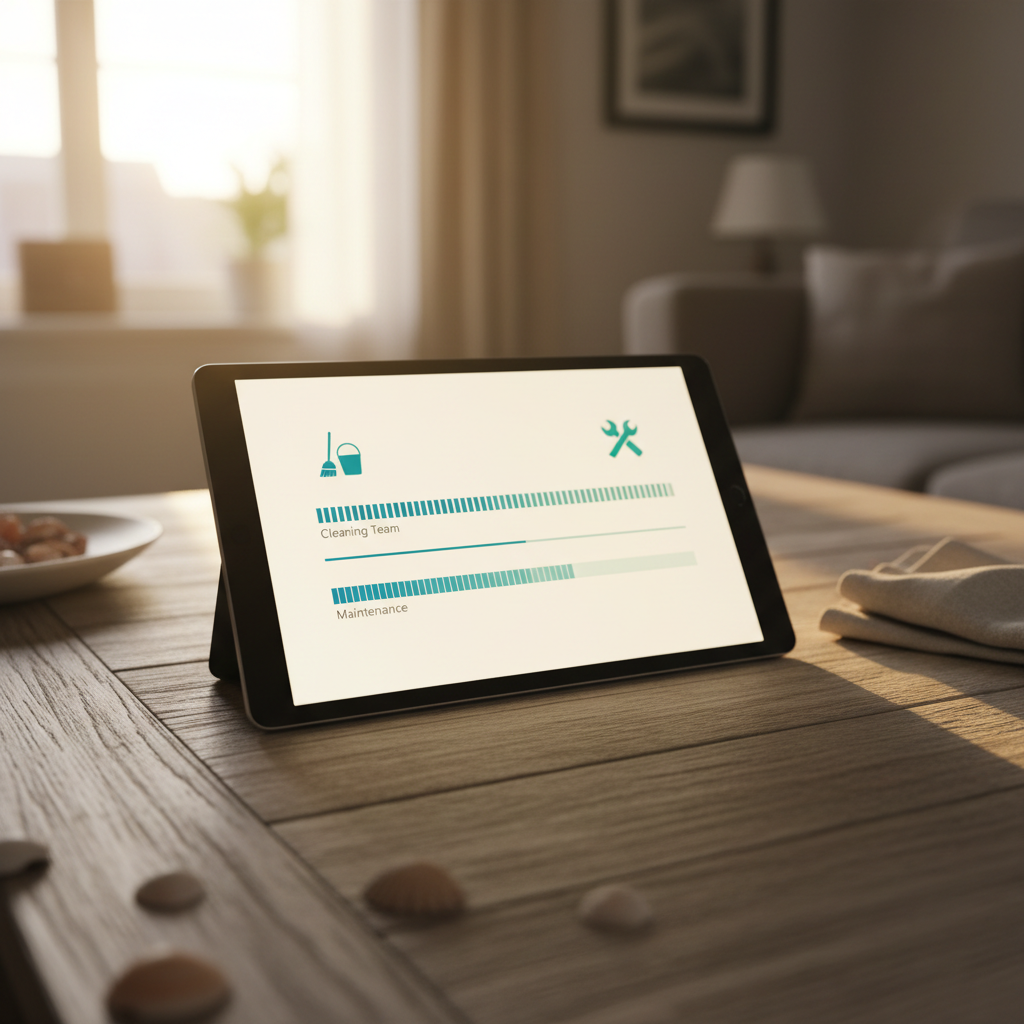 Digitaal logboek van slimme toegang voor monitoring van schoonmaak en onderhoud in een vakantiewoning.
