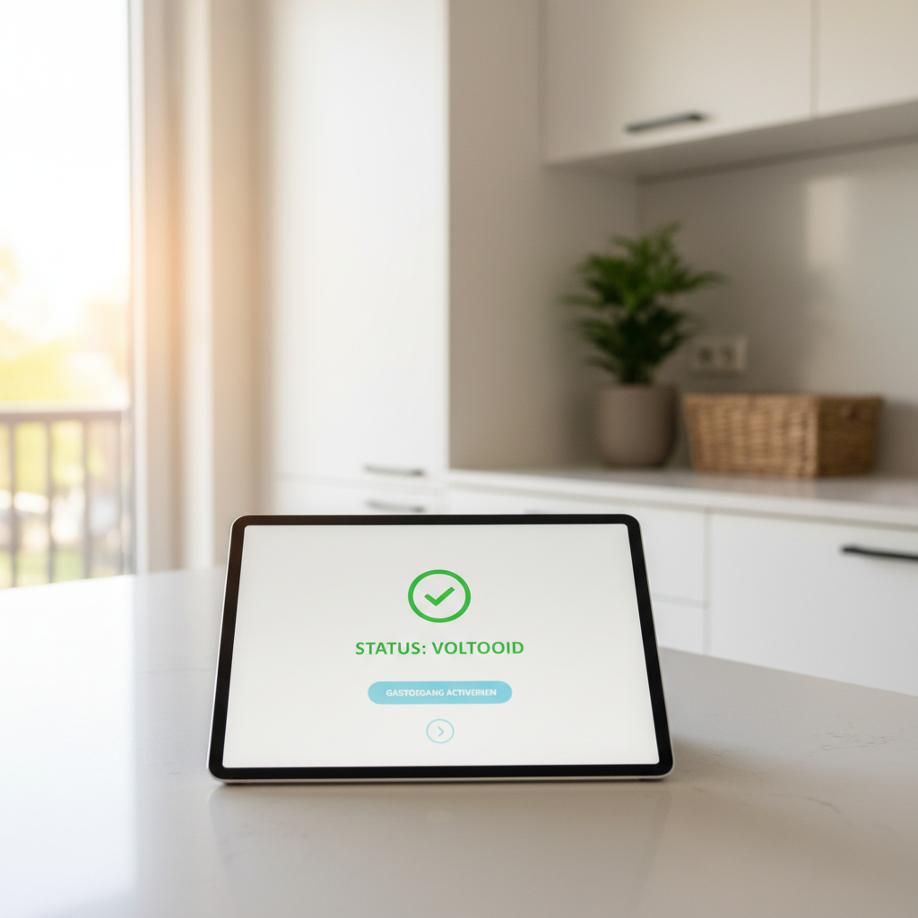 Dashboard voor schoonmaakstatus en slimme toegang activatie in een vakantiehuis.