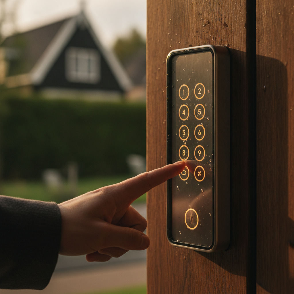 Professioneel pincode keypad op de deur van een groepsaccommodatie voor slimme toegang.