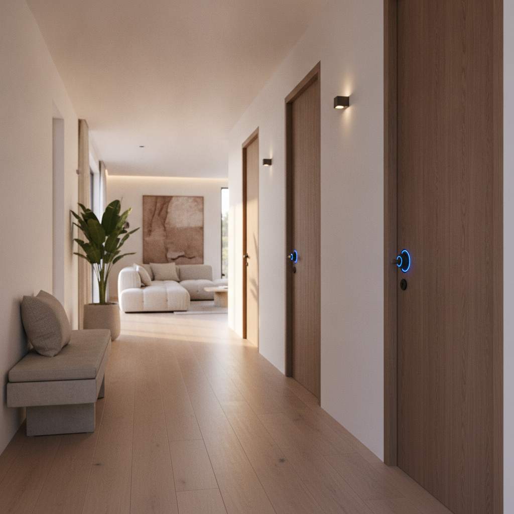 Interne deuren met slimme sloten in een grote vakantiewoning voor optimaal toegangsbeheer.