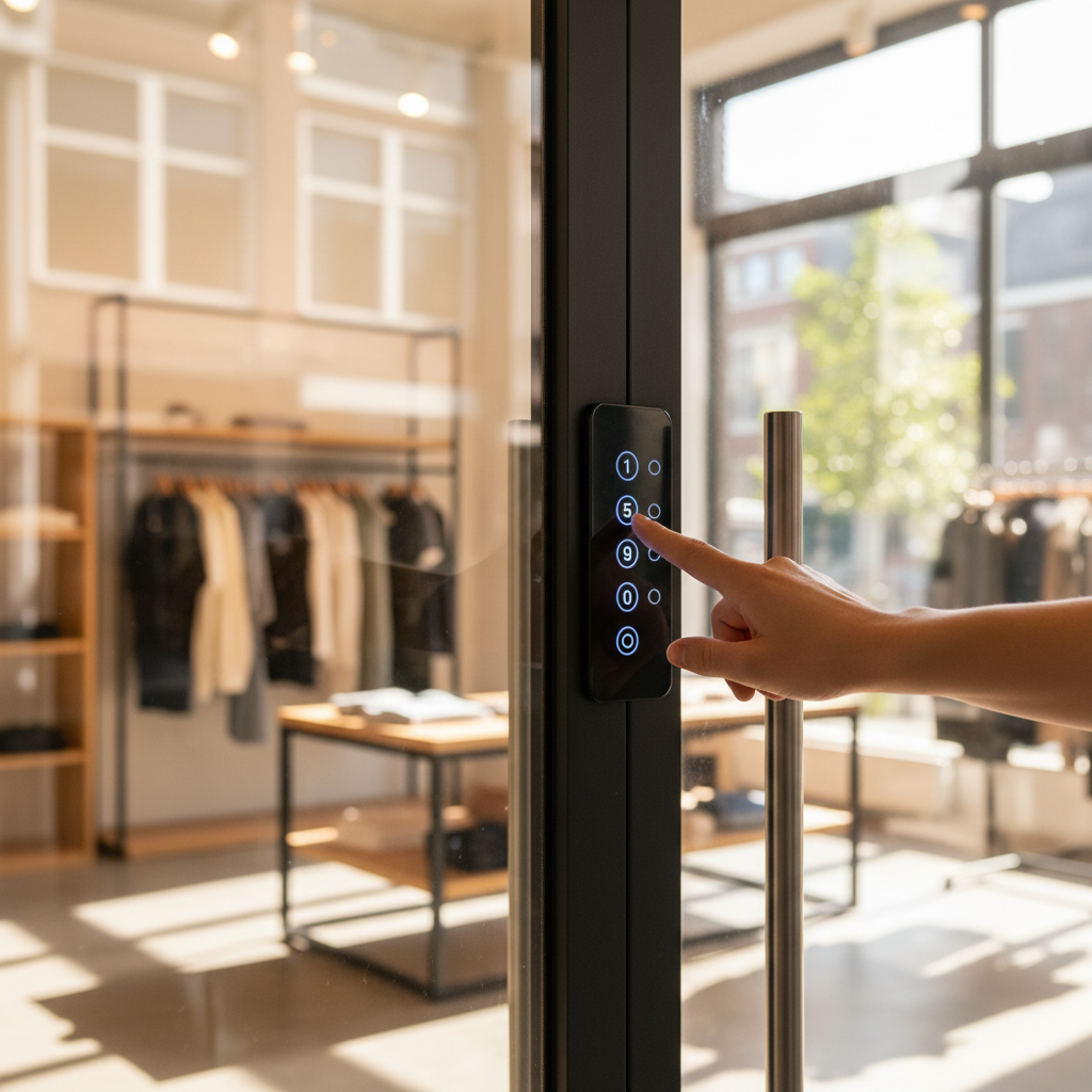 Digitale pincode toegang voor een tijdelijke winkel of pop-up locatie.