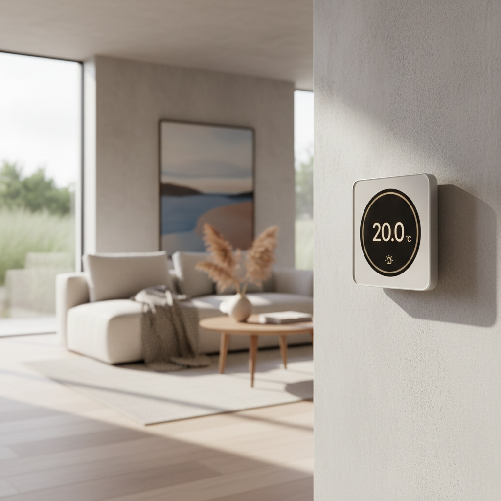 Slimme thermostaat in een vakantiewoning voor nauwkeurige zoneregeling.